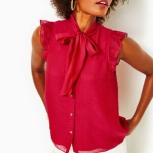 NWT Lilly Pulitzer Maddi tie neck red top size XL